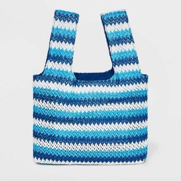 Future Collective Tote Blue Striped Straw Summer Purse Bag NWT - Picture 1 of 6